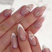 Press on Nail Short Almond Fake Nail French Full Cover Acrylic False Nail Flower Design Fake Nail for Women and Girls 1