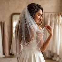 V25 Single-Layer Short Pearl Bride's Veil with Comb - Face Covering for Weddings