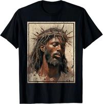 NEW Black Jesus Shirt Face Of Jesus Cross With Crown Of Thorns Tee T-Shirt 3XL