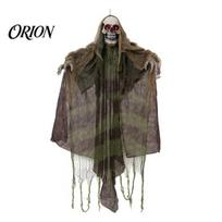 Atmosphere Makers for Escape Rooms Halloween Animatronics Hanging Ghost Decoration, Sound Activated Grim Reaper Prop with LED Decorations Glowing Eyes juoda