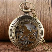 Retro Bronze Constellation Stylish Capricorn Pocket Watch Fob Watch Women Men Fashion Gift