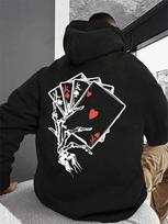 Playing Card Printing Hoodie For Men Kangaroo Pocket Drawstring Pullovers Loose Fleece Warm Sweatshirts Autumn Casual Clothes S