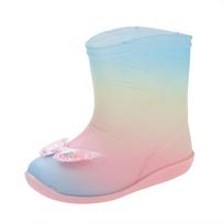 Bottes De Pluie Cute Rubber Boots for Children Warm Girl  Rain Boots Bow Infant Boot Colored Water Boats Kid Shoe Bota Infantil 140-insole14cm