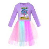 5194 Kids Girls Steal a Brainrot 67 Six Seven Print Mesh Rainbow Round Neck Casual Casual Cotton Dress 130cm pink