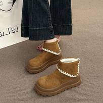 Snow boots velvet platform short boots women's autumn and winter new small Maillard flip top Martin boots 35