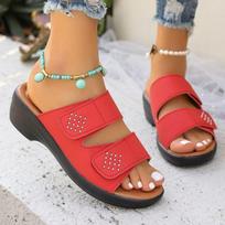 Women's Wide Width Peep-Toe Crystal Slides - Korean Style Hook & Loop Sandals for Spring/Summer, Fashion Adjustable Mules 36
