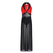 Girls Jazz Dance Costume Sleeveless Keyhole Back Sides Split Wide Leg Jumpsuit with Built In Briefs 5-6 Years