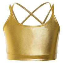 Children’s Metallic Strappy Back Crop Top Camisole Style for Gymnastics Dance Figure Skating Performance Outfit 5-6 Years