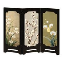 Mini Floral Folding Screen Rustic 3 Panel Room Dividers Chinese Style Vintage Desktop Folding Screen Feng Shui Ornaments for Home Office Table H