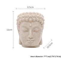 Resin Buddha Head Flower Pot with Drainage Hole Statue Style Succulent Planter Modern All-Season Plant Pot