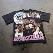 Mens Dennis Rodman Rodzilla Graphic T Shirt Y2K Vintage Streetwear Tee S-4XL 2XL gray