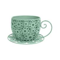 Tea Cup Planter, Elegant Floral Cutout Pattern Flowerpot, Decorative Flower Pot for Indoor Outdoor Use Home Garden Living Room