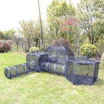 Universalus lauko naminių gyvūnų palapinės ir tunelio rinkinys katėms ir šunims 70x70x70 cm Tent, 41x120 cm Tunnel beige