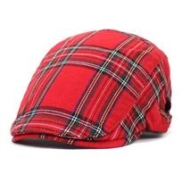 Unisex Plaid Vintage Beret Hats Men Women British Painters Newsboy Hat Spring Summer Hats Peaked Cap Casual Adjustable Caps raudona