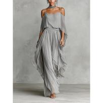 Women's Off-shoulder Chiffon Cami Wide Leg Pants Set Grey Irregular Fashion Outfit for Crossbody L
