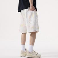 Loose Scimitar Mid-pants Niche Painted and Graffiti Fashionable Light Luxury White Denim Shorts S