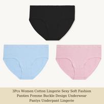3Pcs Women Cotton Lingerie Sexy Soft Fashion Panties Femme Buckle Design Underwear Pantys Underpant Lingerie Lace Intimates S-XL S&3pcs