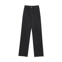 Cement Gray Women's High-Waisted Fleece-Lined Wide-Leg Jeans - Autumn/Winter Floor-Length Slimming Style M [Recommended for 95-105 lbs]