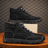 Popular large-size men's leather boots, men's fashion hand-stitched ankle boots, flat-bottomed lace-up casual shoes 38