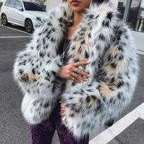 Moterų leopardo rašto dirbtinio kailio trumpas laisvas šiltas pūkuotas viršutinis drabužis madingas žiemos švarkas S leopardas