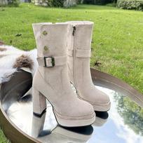 Spring Autumn Boots NonSlip Platform RoundToe New Heeled Round Toe Side Zipper Studded Non Slip Wear Resistant Block Heel Booties 35