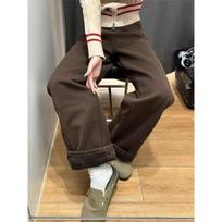 Women's Plus Size Vintage Fleece-Lined Denim Pants - High-Waisted, Loose Fit, Straight Leg for Autumn/Winter 2XL