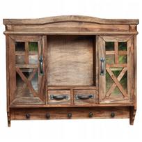 Rustic wooden wall cabinet with drawers and hooks