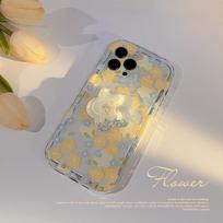 Floral shell suitable for iPhone 13, Apple 15, Promax phone case 11, quicksand holder 12, transparent 14 11 6.1 beige