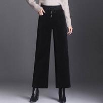 Women Thicken Winter Wide Leg Pants Warm Plus Velvet Corduroy Casual Pantalones Baggy High Waist Straight Sweatpants M