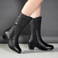 Winter Elegant Fashion Chunky Mid Calf Boots Round Head Sexy Comfortable Side Zipper Fashion Women's Knight Boots 41EU/CN42