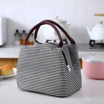 stripe Lunch Bag Cooler Foldable Lunch Tote Bag, Reusable Lunch Holder Insulated Container Picnic Bag for Men Women