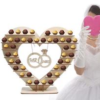 Wooden Mr & Mrs Chocolate Stand Heart-shaped Candy Showing Stand Perfect Decoration for Wedding Wood color