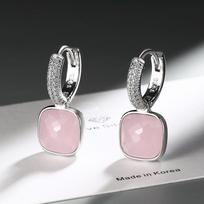 2026 Full Diamond Geometric Square Earrings, Women's Simple Pink Purple Diamond Light Luxury Temperament, High-end Zircon Earrings