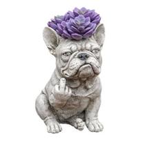 Bulldog Dog Planter Funny Middle Finger Dog Resin Flower Pot Cute Animal Shaped Plant Pot for Home Office Desk Garden Decor B