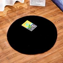 Round Faux Rabbit Fur Rug - Perfect for Living Room, Coffee Table, Bedside, or Entrance. 30 cm juoda