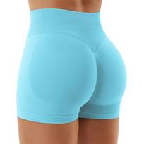 High-waisted Yoga Shorts for Women Fitness Bum-lifting Running and Workout Shorts S šviesiai mėlyna spalva