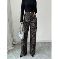 2026 Spring High-Waisted Leopard Print Wide-Leg Pants for Women, New Straight-Leg Loose Casual Trousers S