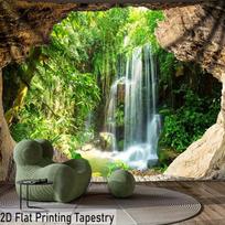 2D Window View Cave Waterfall Landscape Wall Hanging, Natural Forest 3D Visual Home Background Tapestry 47.2x31.5inch/120*80cm