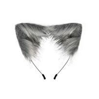 Fluffyanime Animal Fur Fox Tail Cat Paws Gloves And Ears Headwear Face Mask Cosplay Costume  Set Halloween Party Accessorie only one gray