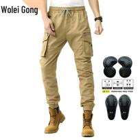 VOLERO Retro Black Camo Motorcycle Jeans - Multi-Pocket Elastic Cuff Anti-Fall Riding Pants M