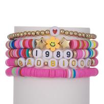 European and American Retro Polymer Clay Smiley Face Beaded Bracelet for Women Set