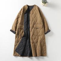 Solid Color Thin Down Cotton Jacket for Women Winter Mid-length Thick Warm Cotton Coat XS chaki