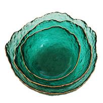 ZISIZ Nordic Gold Rim Hammered Glass Salad Bowl Set
