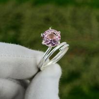Mothers day Deal Sterling Silver Round Pink Topaz Gemstone Trendy Stackable Ring Adjustable