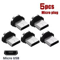 5 vnt. Universalūs magnetiniai antgaliai apvaliam magnetiniam kabeliui Type C Micro USB Magnetiniai atsarginiai dalys Mobiliojo telefono dulkių kištukas Adapteris black