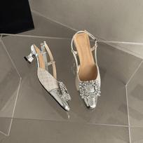 Fashion tribe French rhinestone pointed high-heeled bag head sandals stiletto 2025 spring and summer new Xiaoxiangfeng single shoes 35