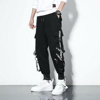 Men's Trendy Ribbon Cargo Pants: Loose Fit Joggers with Print for Spring & Autumn. L