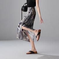 SOFSIL Chinese Ink Wash Print A-Line Midi Skirt 28/L