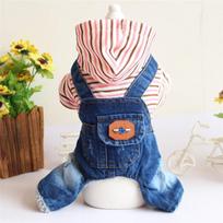 Autumn/Winter Hooded Denim Jumpsuit for Dogs - Teddy & Bichon XS