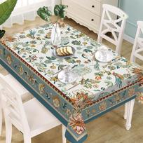 Boho Flowers Birds Rectangle Tablecloth for Table Decoration Bohemian Blue Floral Kitchen Dining Table Cloth Holiday Party Decor 90x140cm